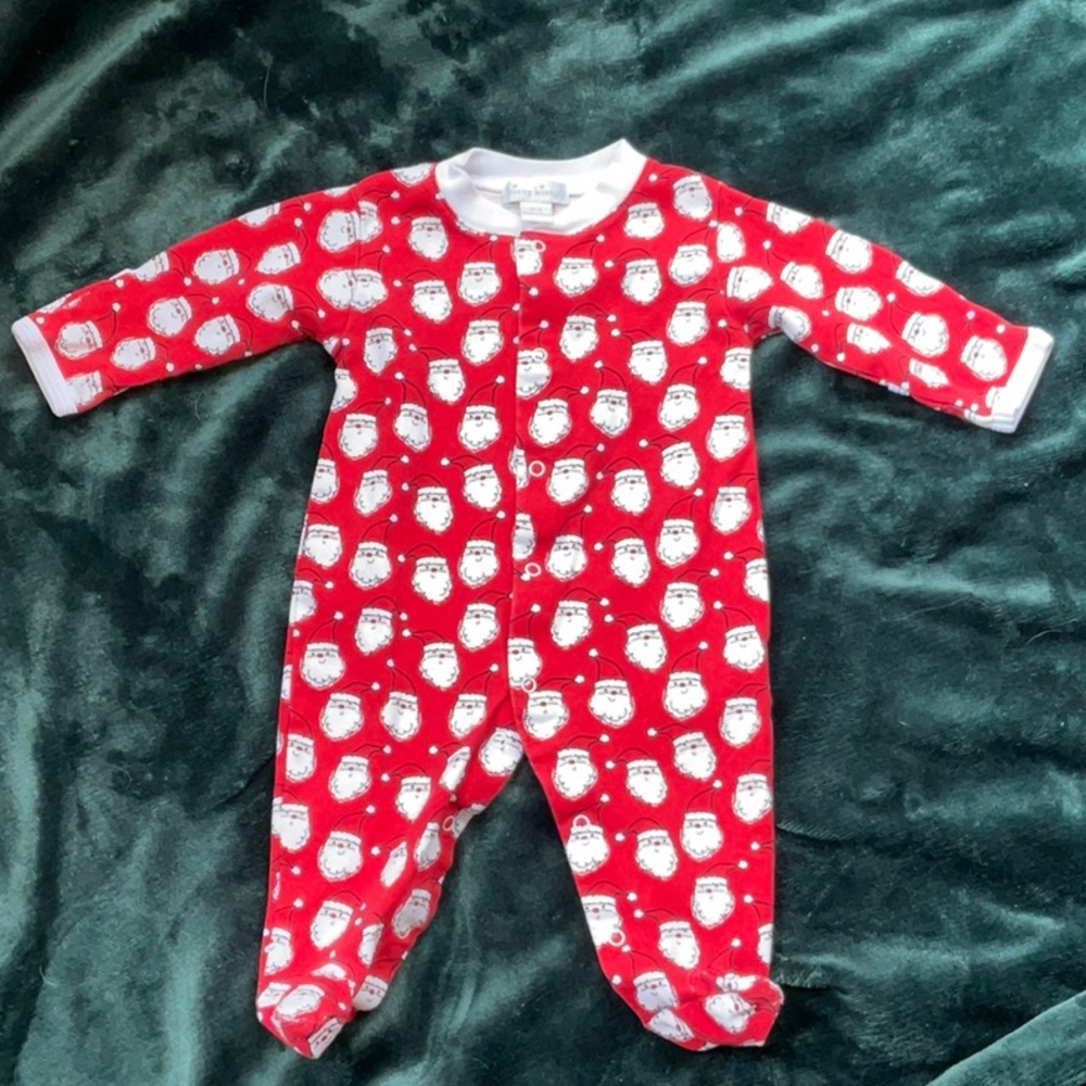 Kissy Kissy Red Footie with White Santa Pattern